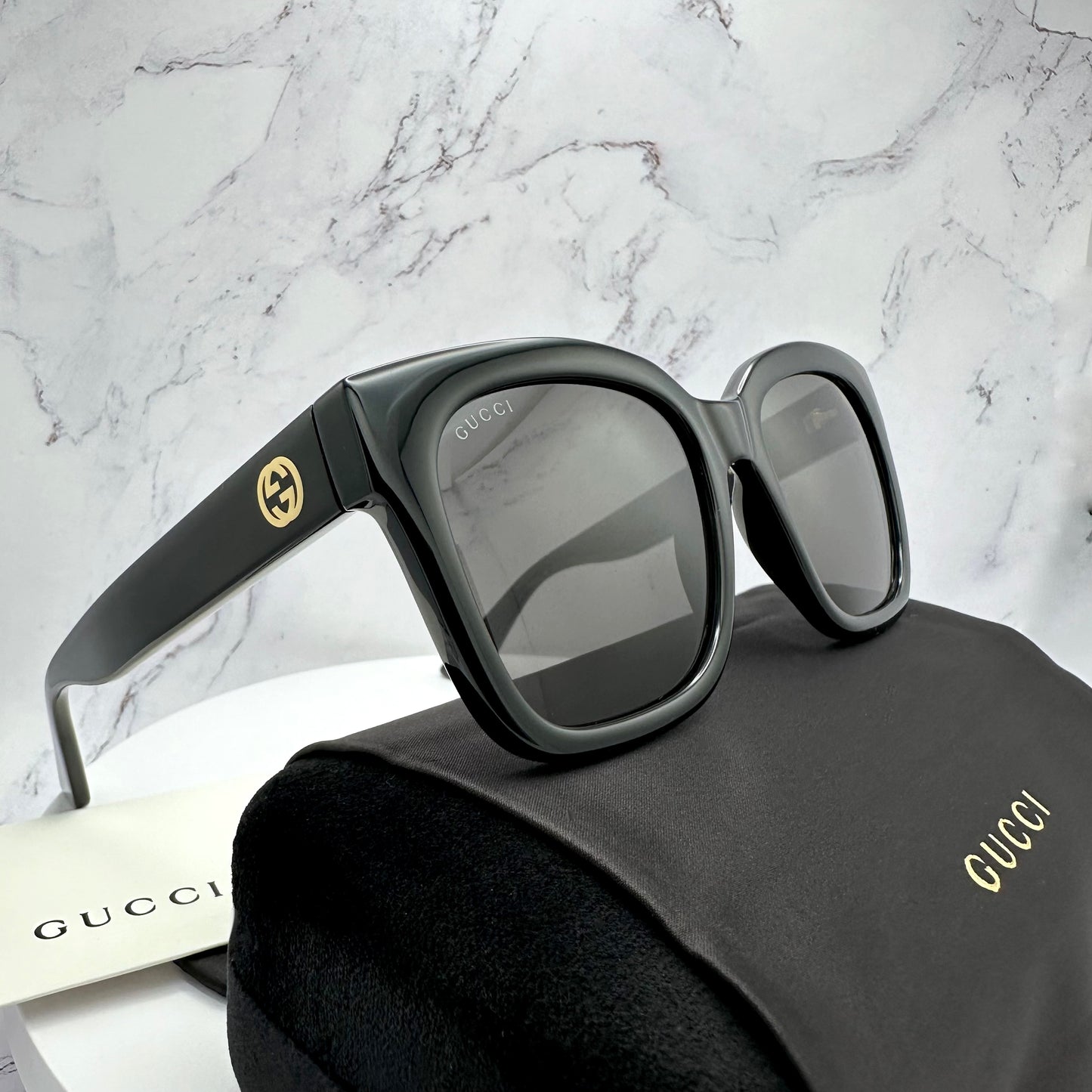 Gucci Black Gold Sunglasses GG Logo GG1338S 001