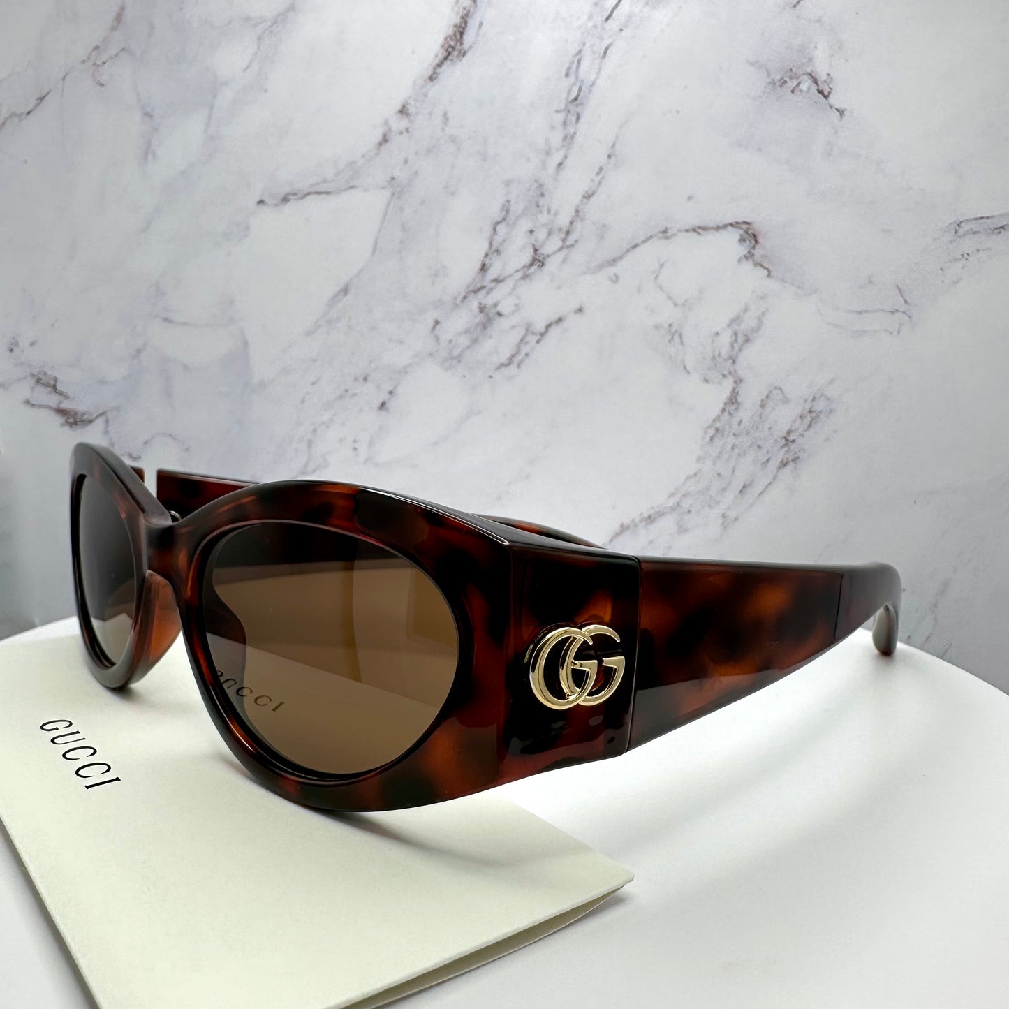 Gucci Brown Gold Metal Logo Sunglasses Oval Wrap Mask GG1401S 002