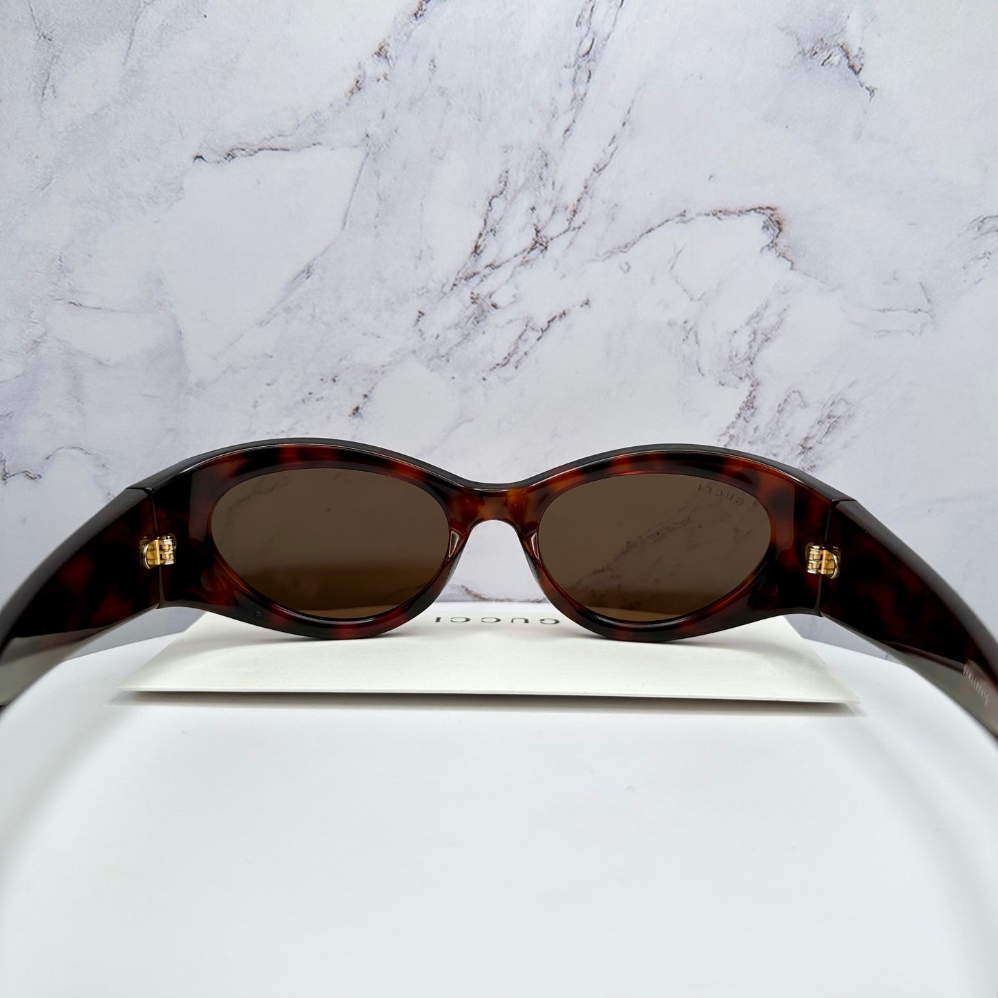 Gucci Brown Gold Metal Logo Sunglasses Oval Wrap Mask GG1401S 002