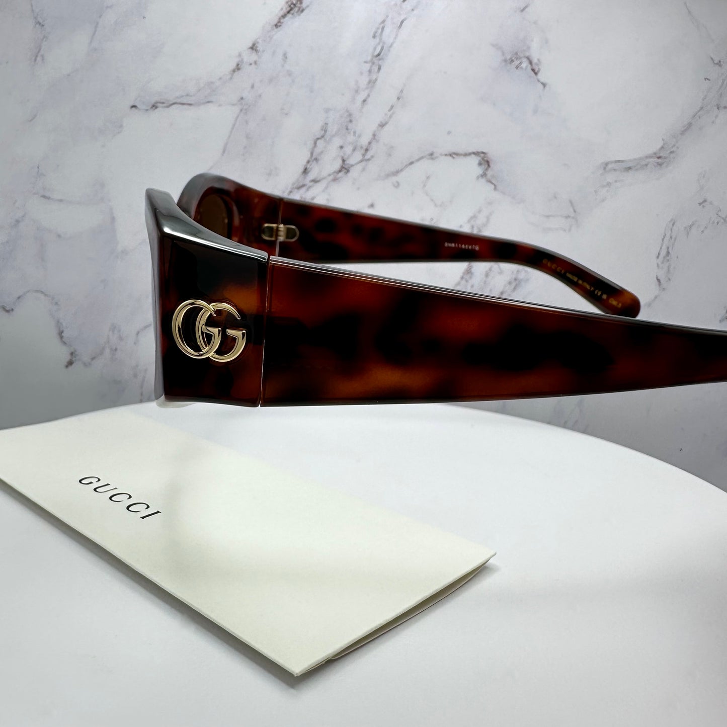 Gucci Brown Gold Metal Logo Sunglasses Oval Wrap Mask GG1401S 002