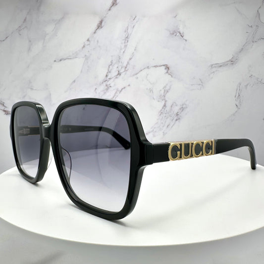 Gucci Sunglasses Black Oversized Square Gold Logo GG1189S 002