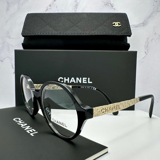 CHANEL Eyeglasses Black Frames CH3411 Women Gold Logo Eyewear