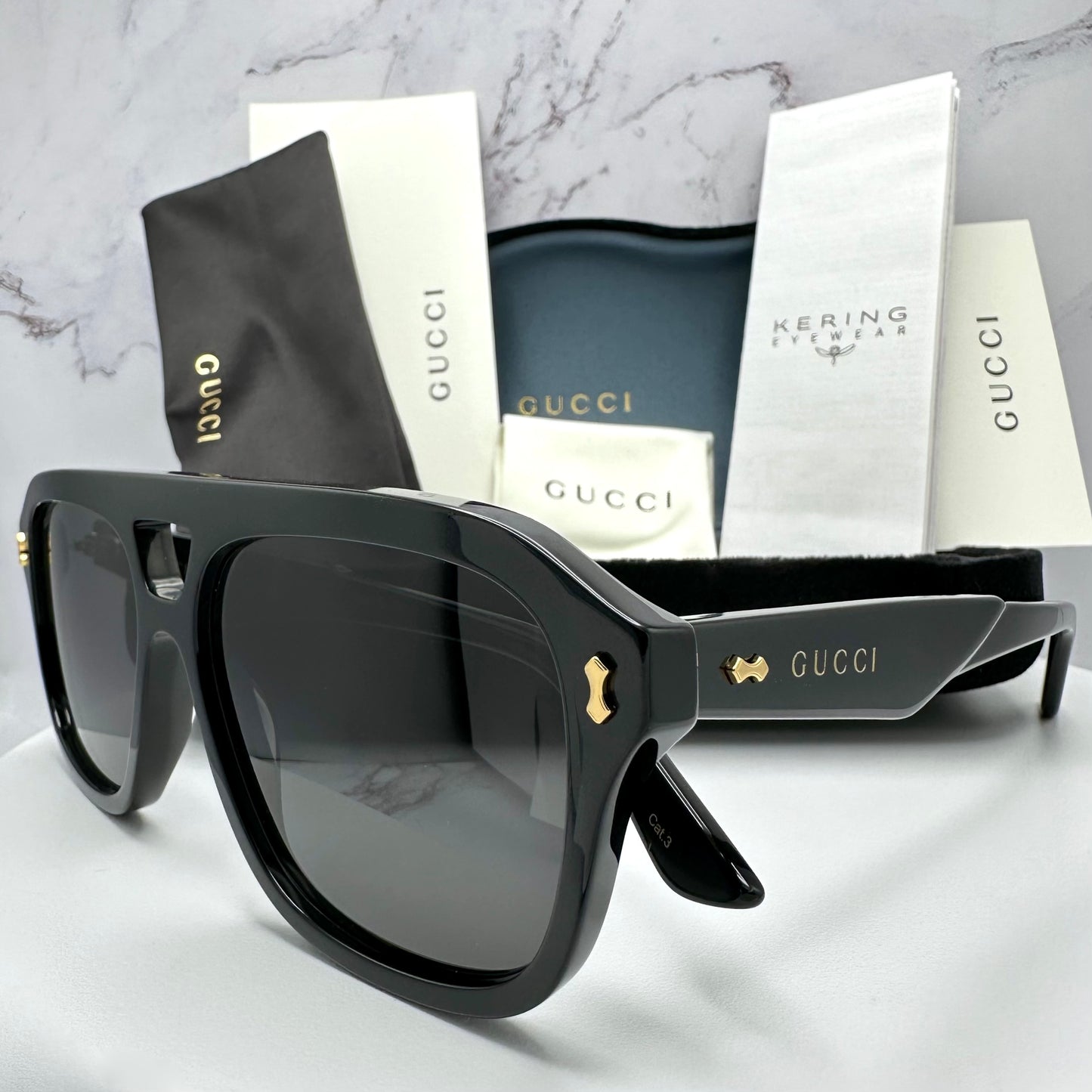 Gucci Black Pilot Aviator Sunglasses GG1263S 001