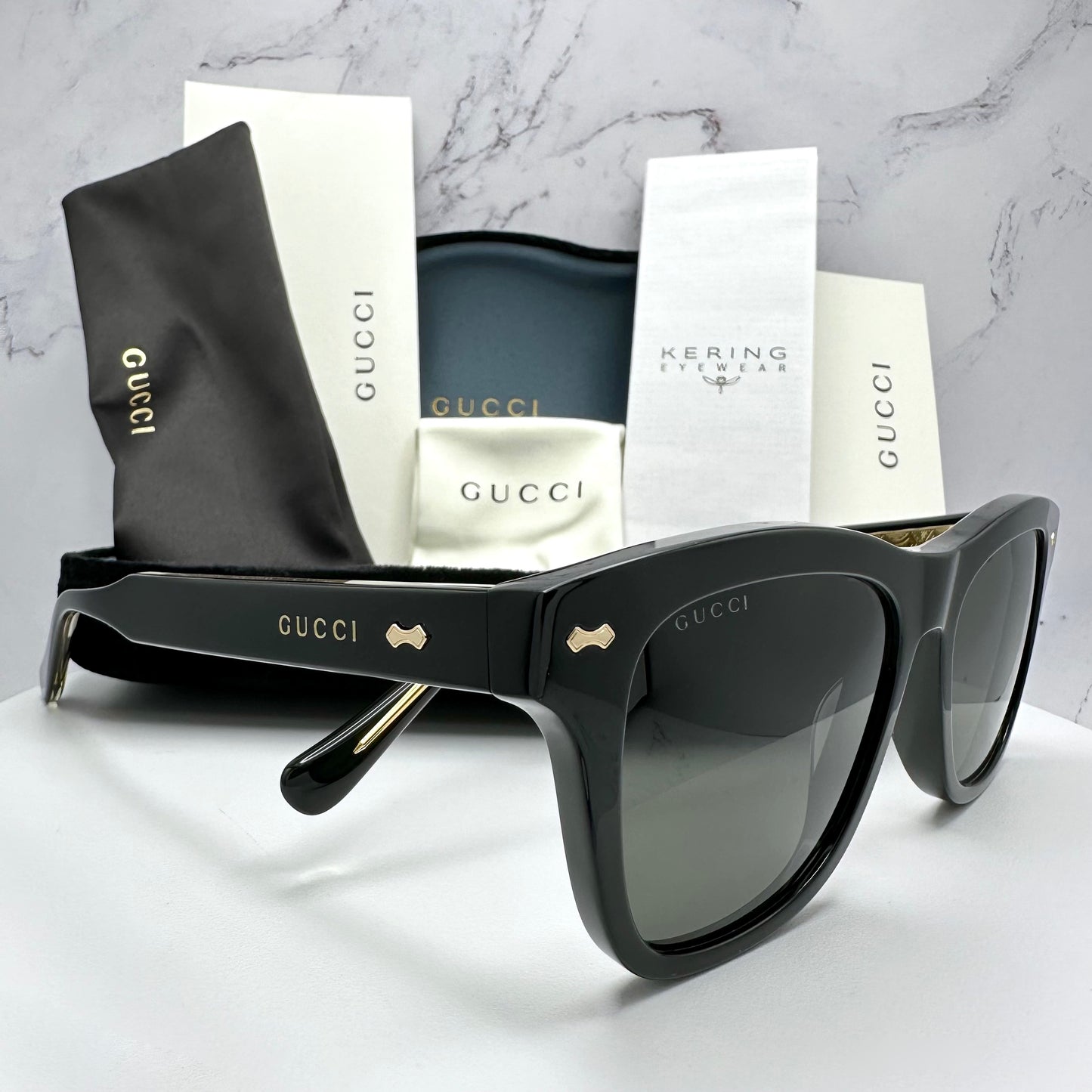 Gucci Rivetto Sunglasses GG0910S 001 Black Square