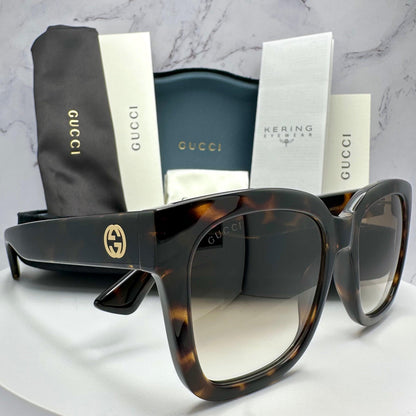 Gucci GG1338S 003 side view of brown tortoise shell square women's sunglasses
