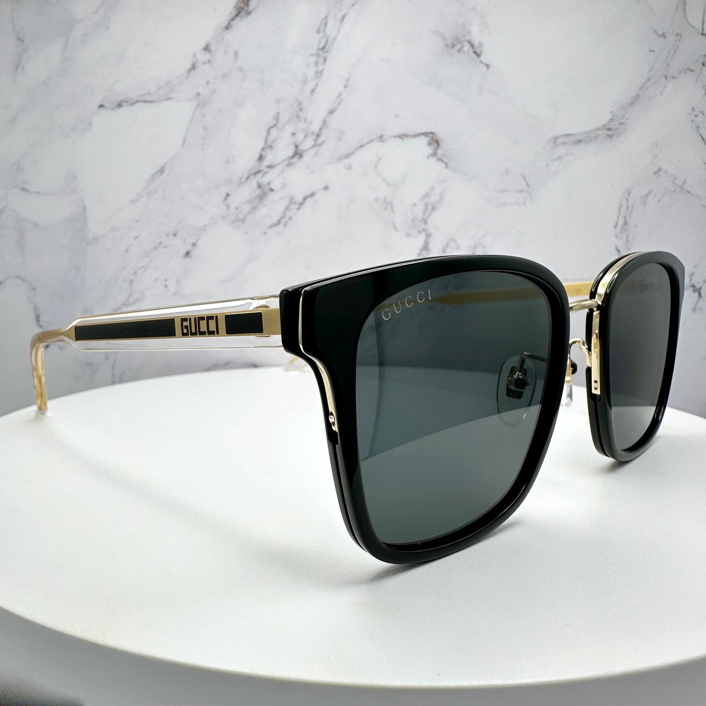 Gucci GG0563SKN 001 Sunglasses Black Transparent Clear Gold New Logo