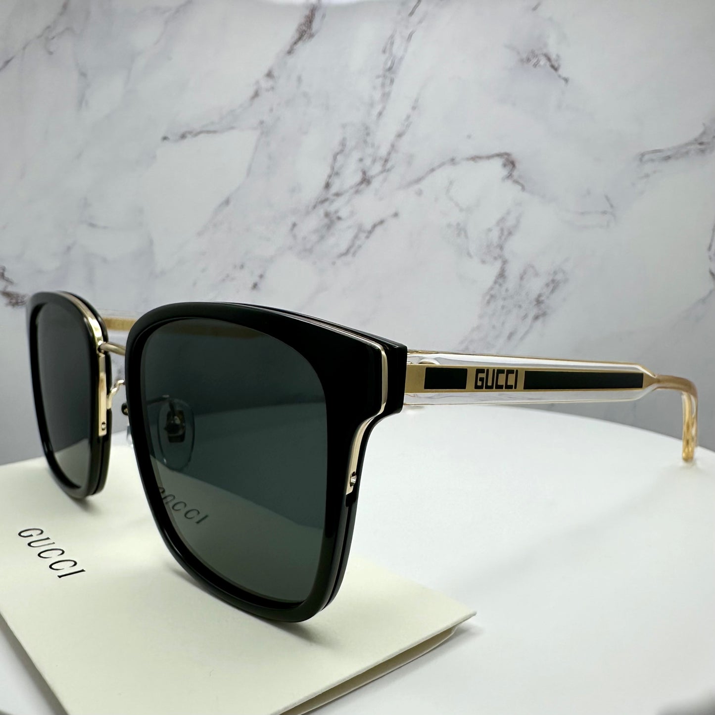 Gucci GG0563SKN 001 Sunglasses Black Transparent Clear Gold New Logo