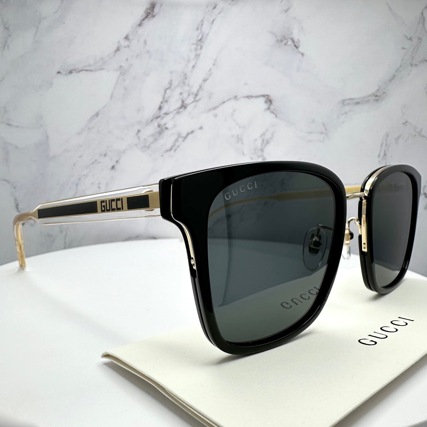 Gucci GG0563SKN 001 Sunglasses Black Transparent Clear Gold New Logo