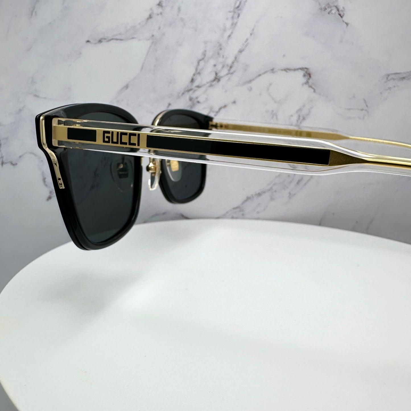 Gucci GG0563SKN 001 Sunglasses Black Transparent Clear Gold New Logo