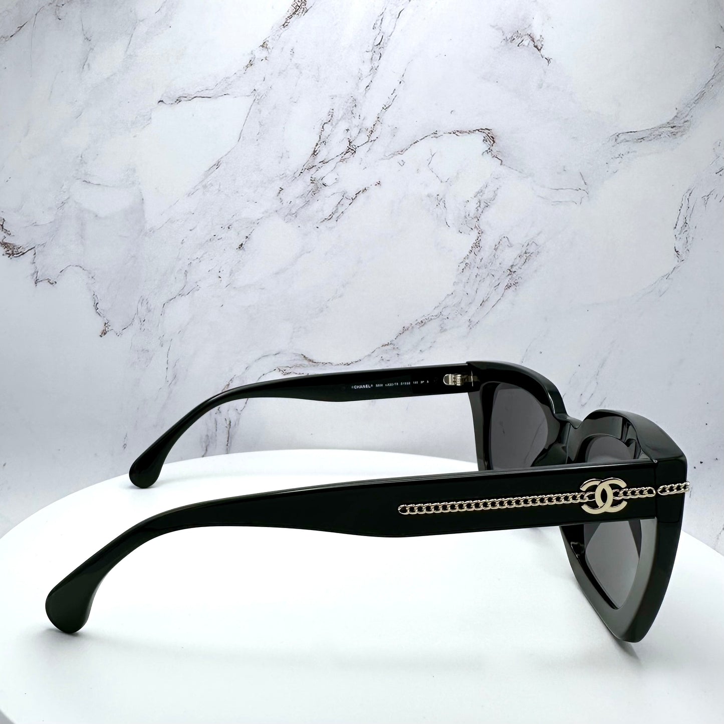 CHANEL Sunglasses Polarized Black Acetate Gold Metal Logo CH5509