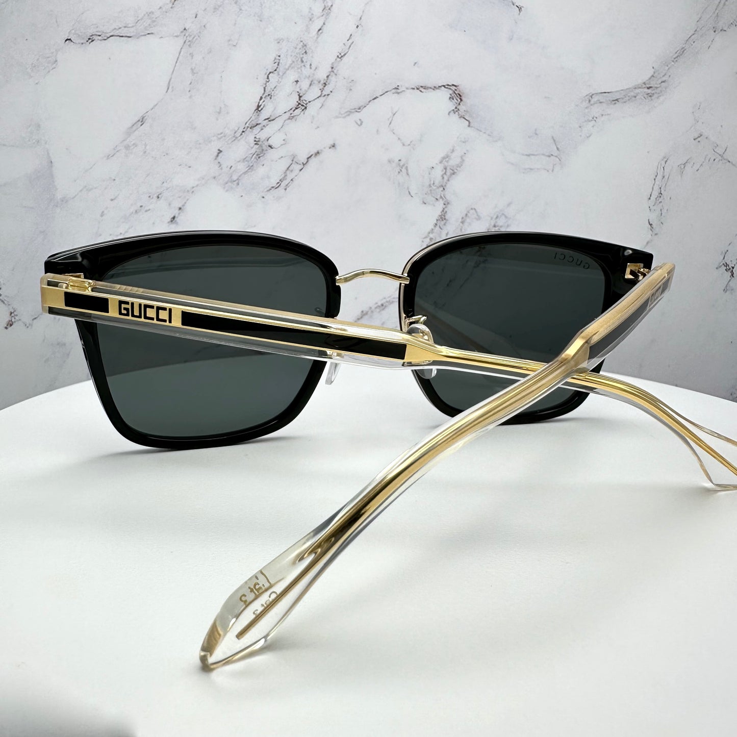 Gucci GG0563SKN 001 Sunglasses Black Transparent Clear Gold New Logo