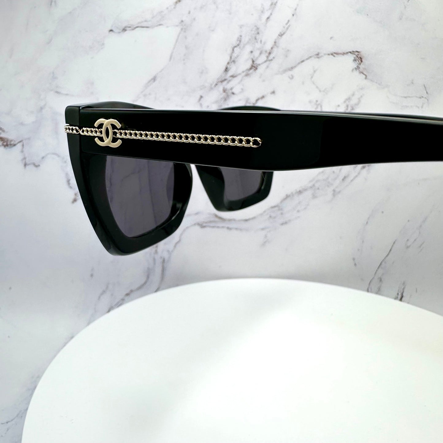 CHANEL Sunglasses Polarized Black Acetate Gold Metal Logo CH5509