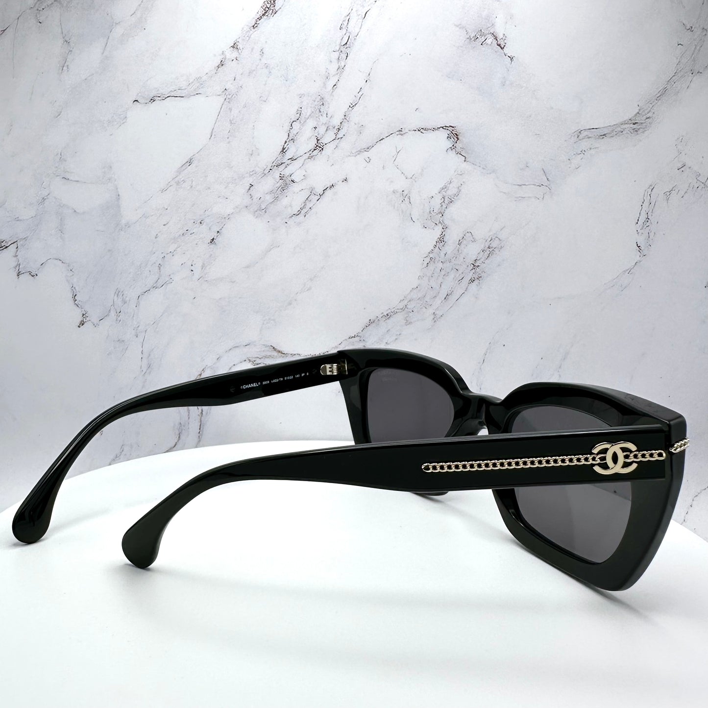 CHANEL Sunglasses Polarized Black Acetate Gold Metal Logo CH5509