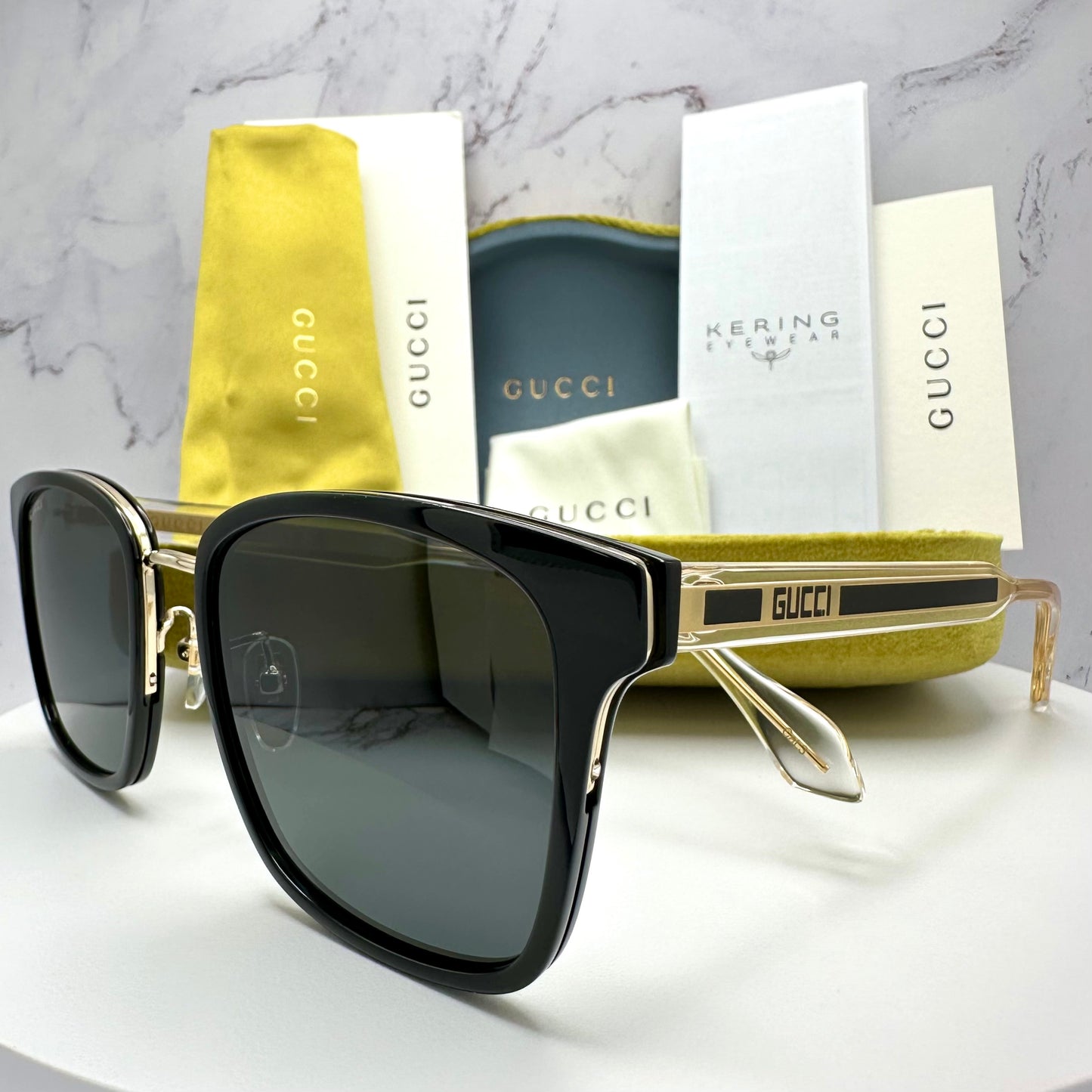 Gucci GG0563SKN 001 Sunglasses Black Transparent Clear Gold New Logo