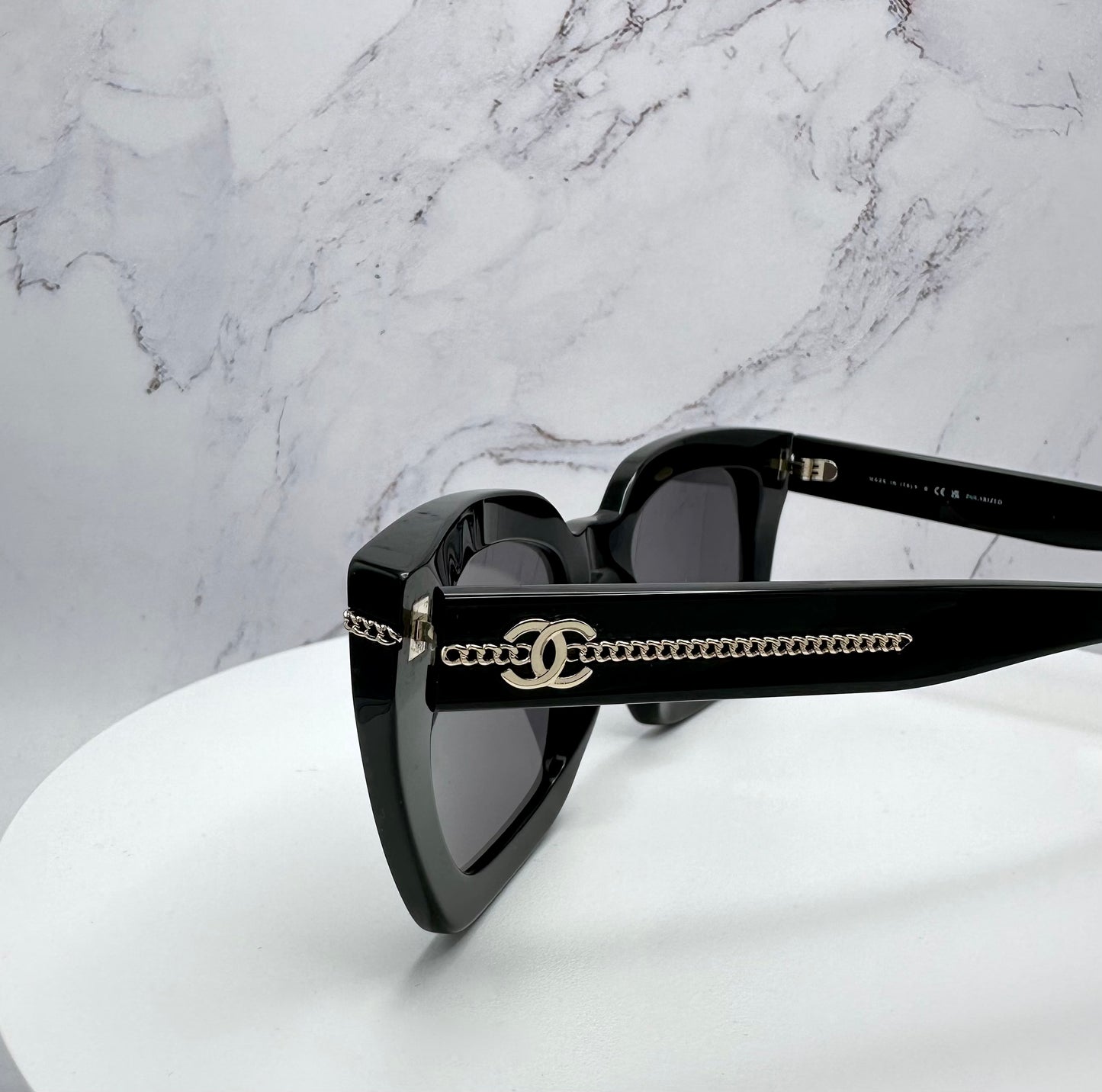 CHANEL Sunglasses Polarized Black Acetate Gold Metal Logo CH5509