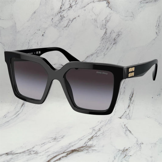 MIU MIU Sunglasses Black Square Gold Logo MU03YS 1AB-5D1