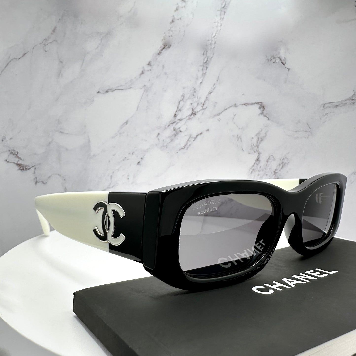 Chanel Sunglasses CC Logo CH5525 Black & White Polarized