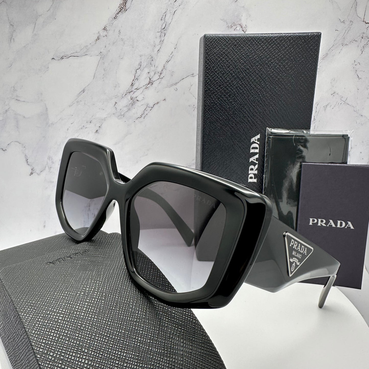 Prada Sunglasses New Black PR 14ZS Triangle Logo