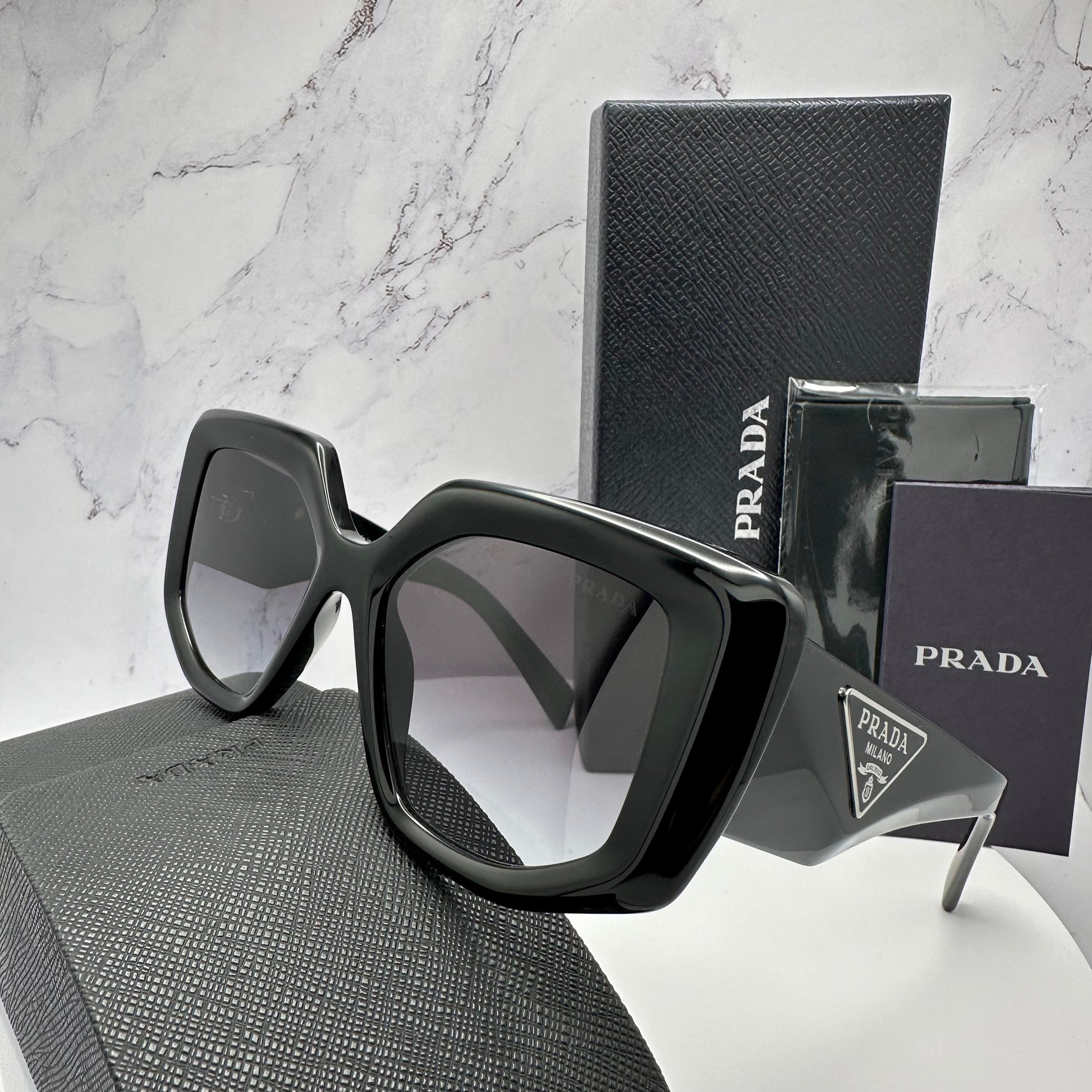 Prada Sunglasses New Black PR 14ZS Triangle Logo