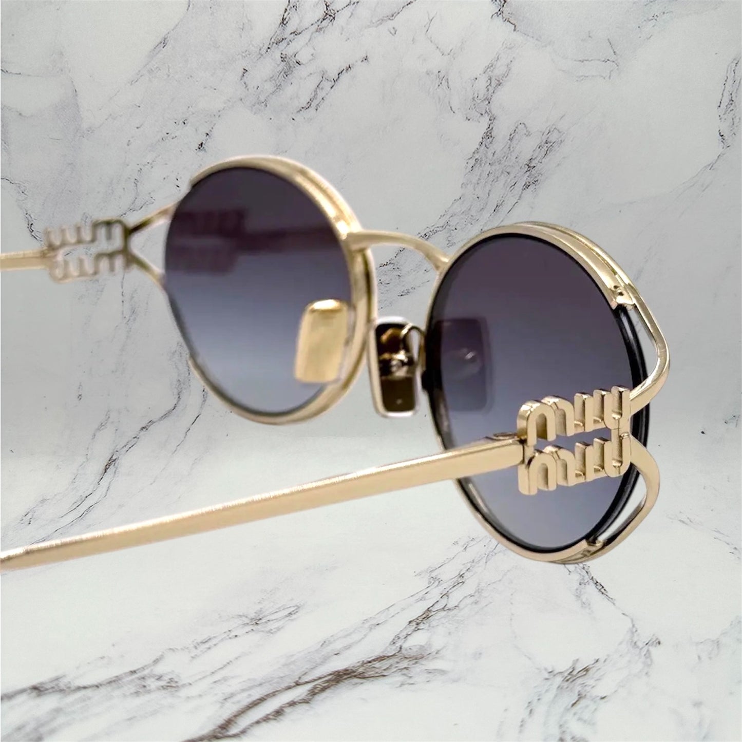 MIU MIU Sunglasses Gold Metal Slim Oval MU52YS ZVN-5D1