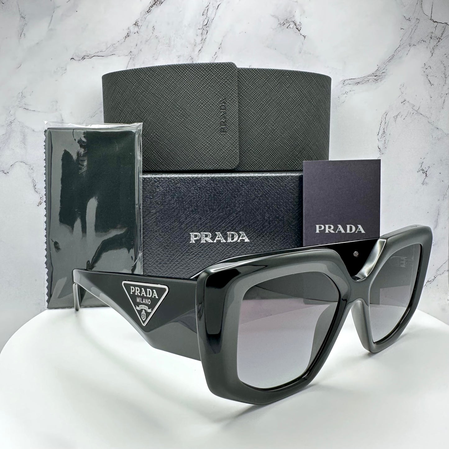 Prada Sunglasses New Black PR 14ZS Triangle Logo