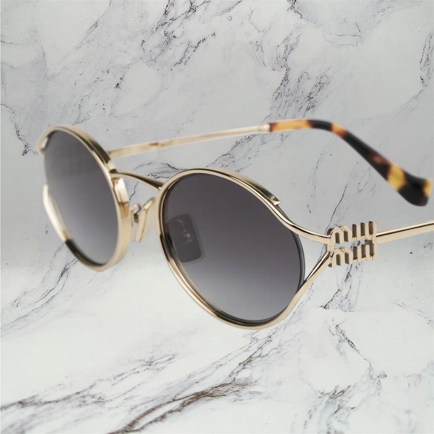 MIU MIU Sunglasses Gold Metal Slim Oval MU52YS ZVN-5D1