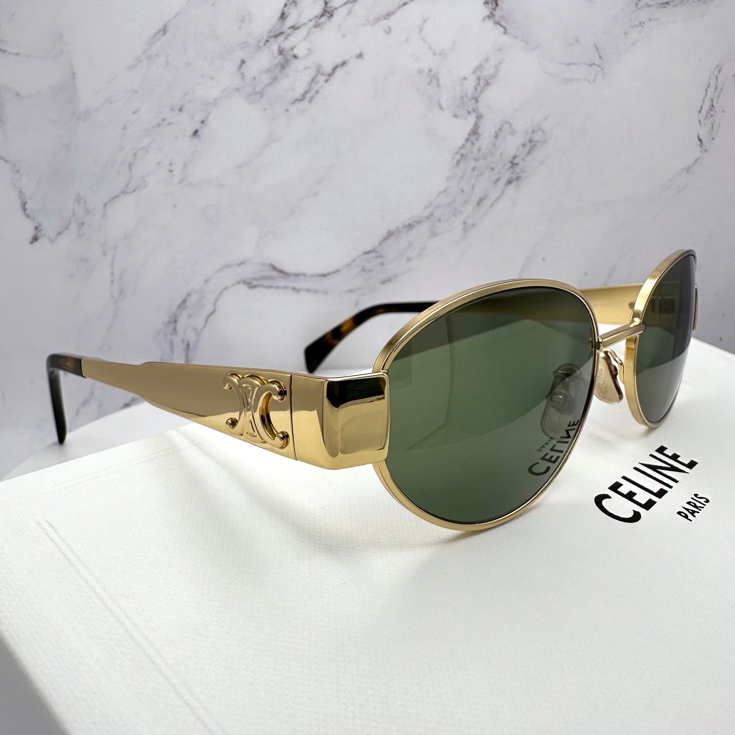 Celine Triomphe Gold Metal Oval Sunglasses CL40235U 30N