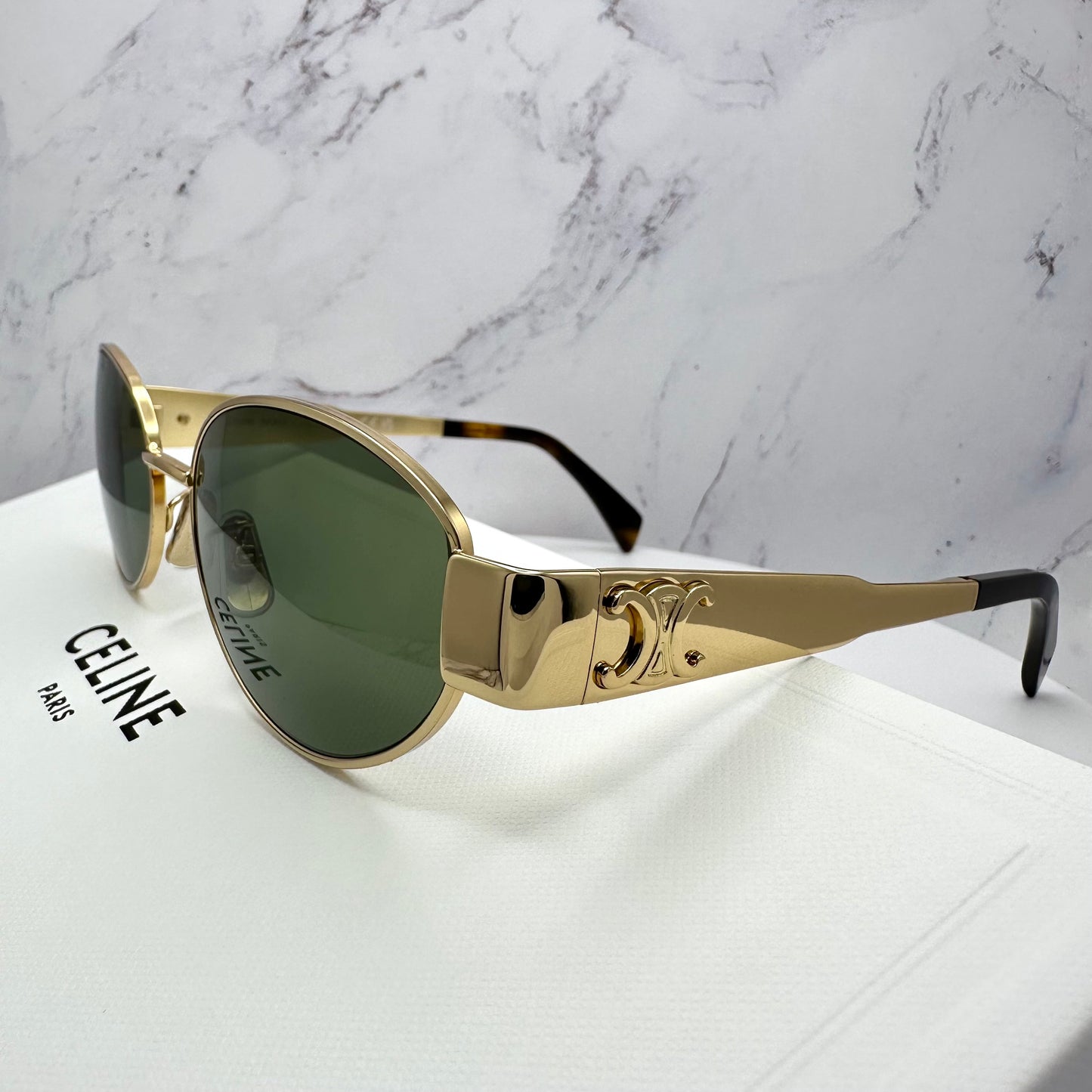 Celine Triomphe Gold Metal Oval Sunglasses CL40235U 30N