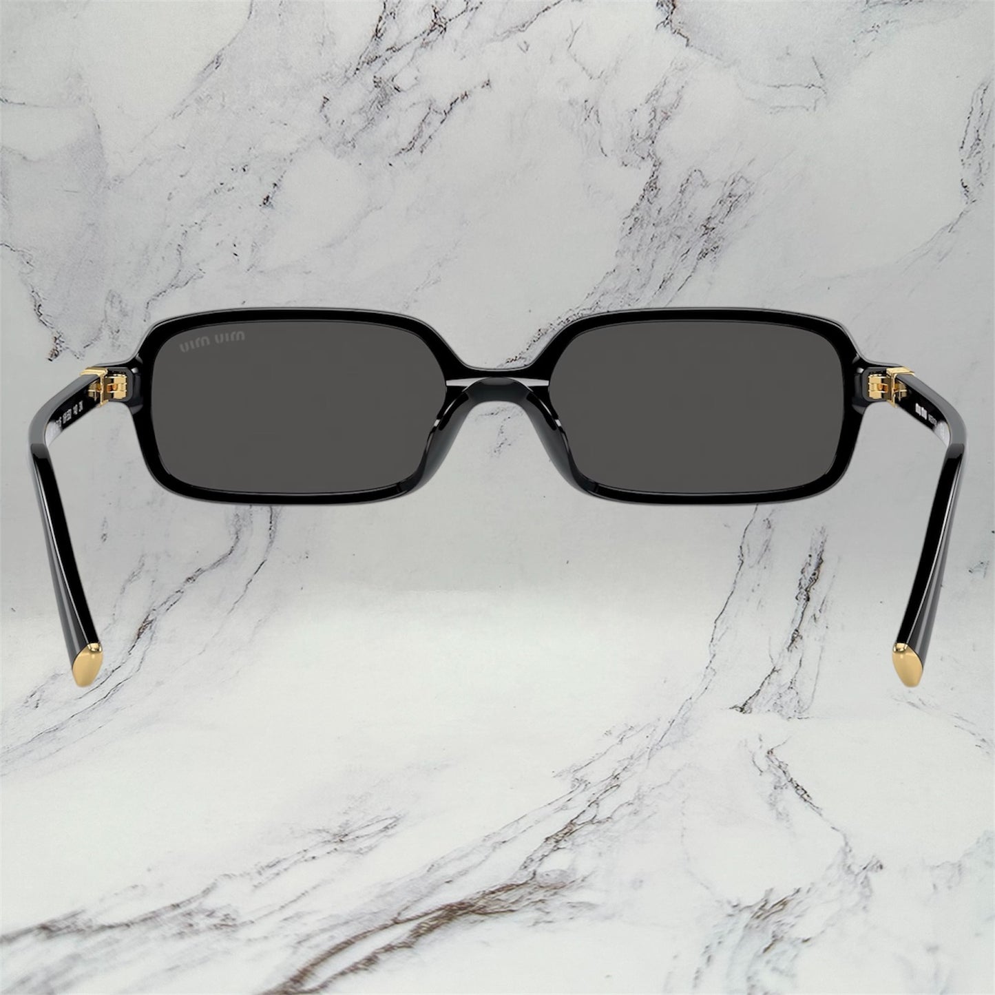 MIU MIU Sunglasses Black Gold Slim Square Rectangle MU11ZS 16K-5S0