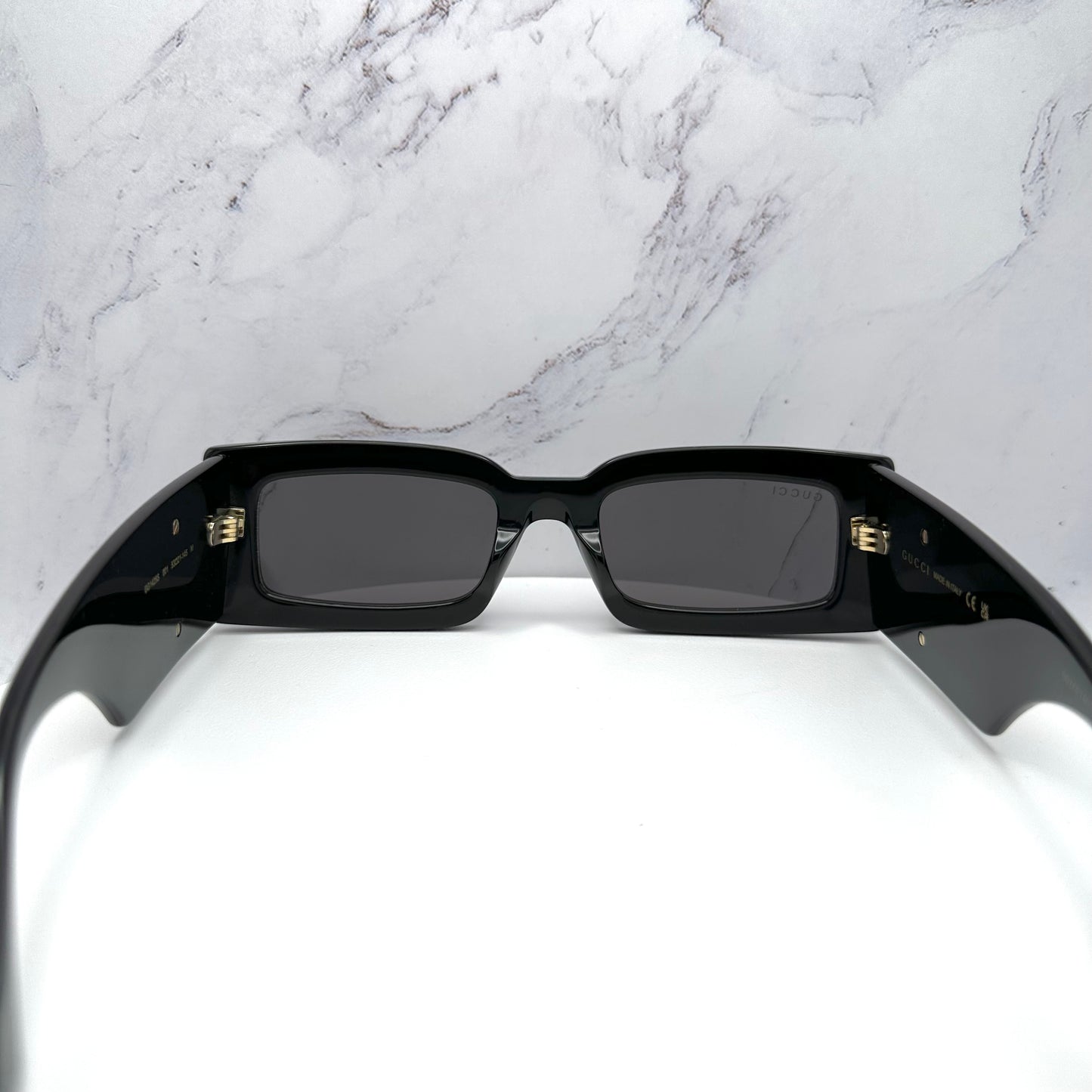 Gucci Sunglasses Square Rectangle Black Gold GG Logo GG1425S 001