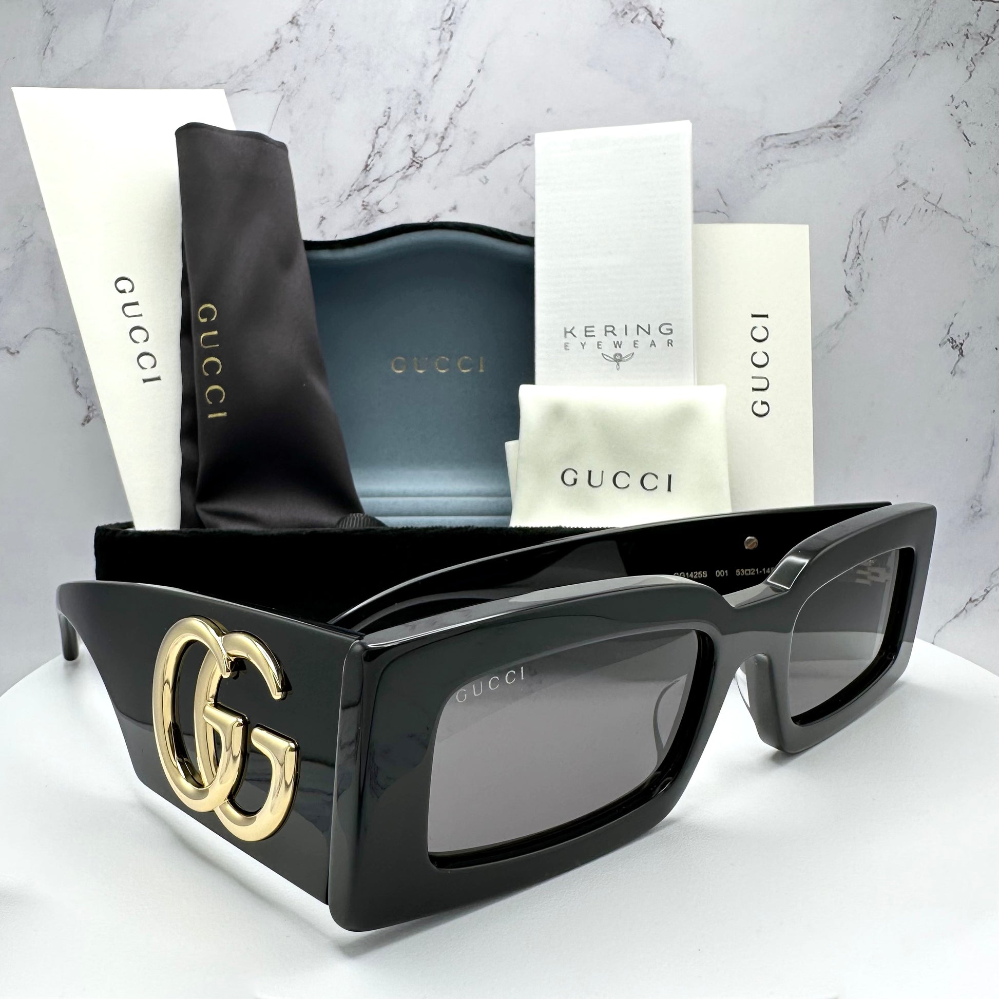 Gucci Black Sunglasses Square Gold GG Logo GG1425S 001