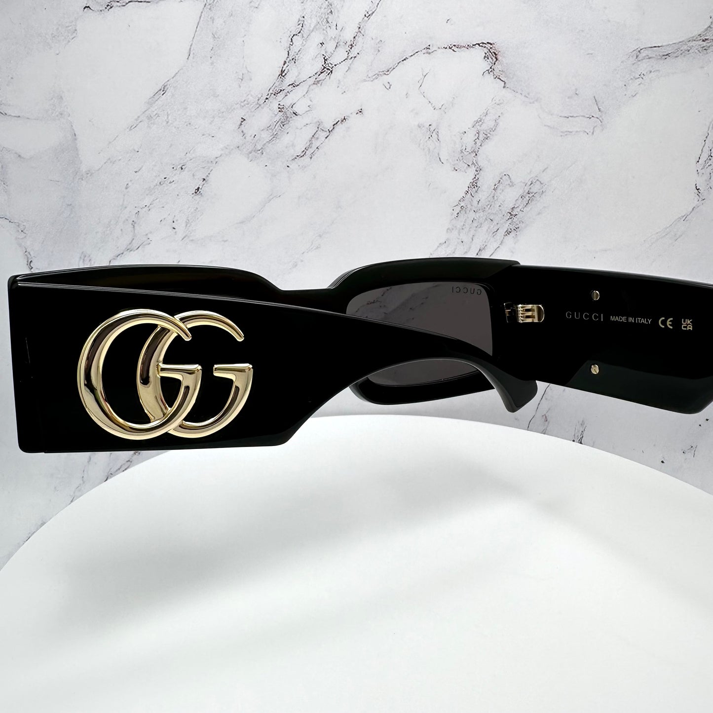 Gucci Sunglasses Square Rectangle Black Gold GG Logo GG1425S 001