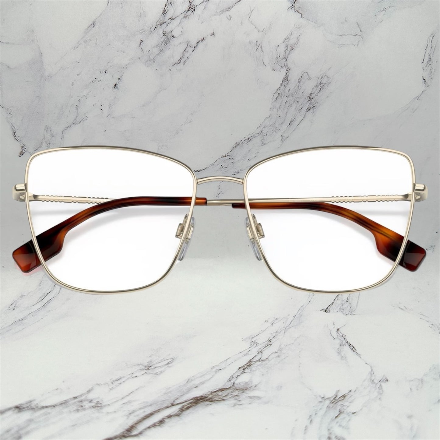 Burberry Eyeglasses Gold Metal Cat Eye Square Check BE1367 1109 Rx-able