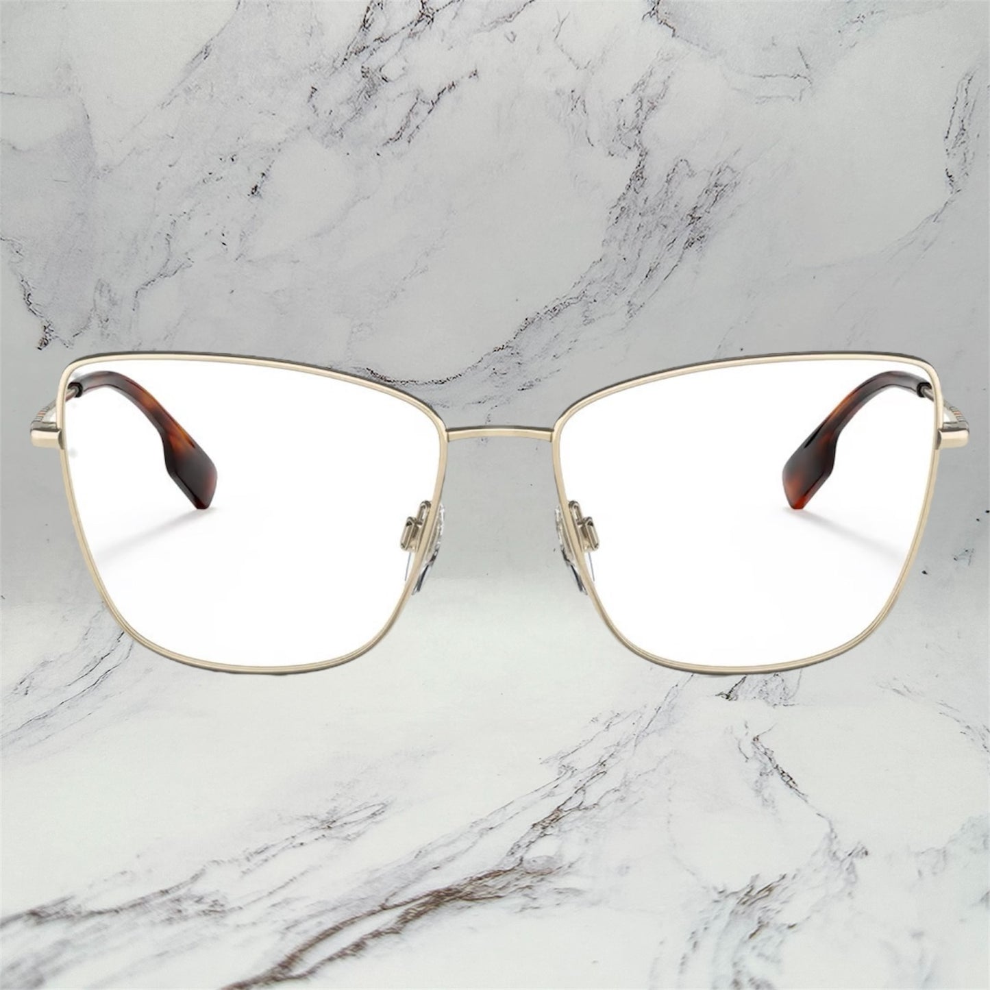 Burberry Eyeglasses Gold Metal Cat Eye Square Check BE1367 1109 Rx-able