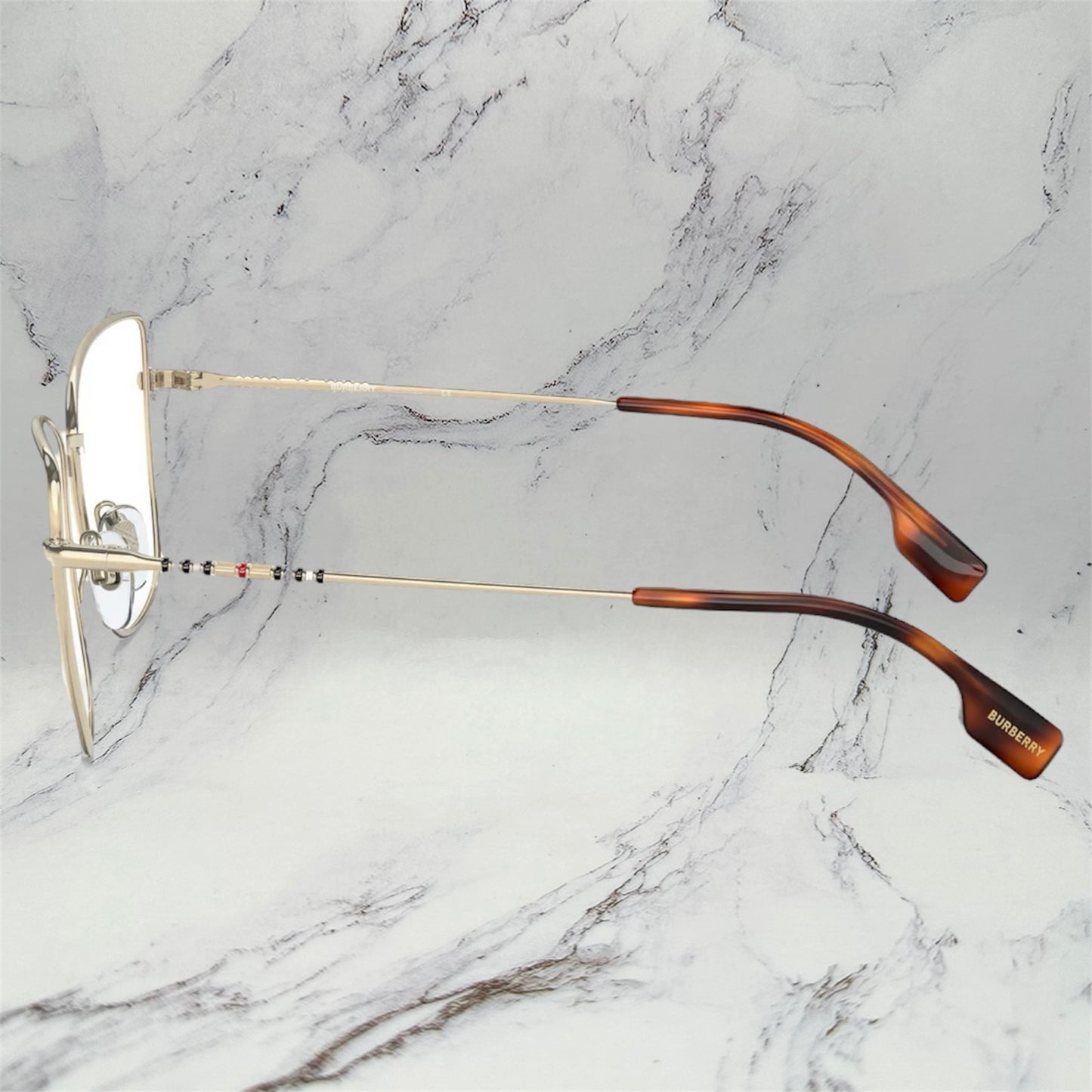 Burberry Eyeglasses Gold Metal Cat Eye Square Check BE1367 1109 Rx-able