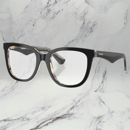 Burberry Eyeglasses New Black Square Full Rim Check Logo Rx-able 53-19-140 mm