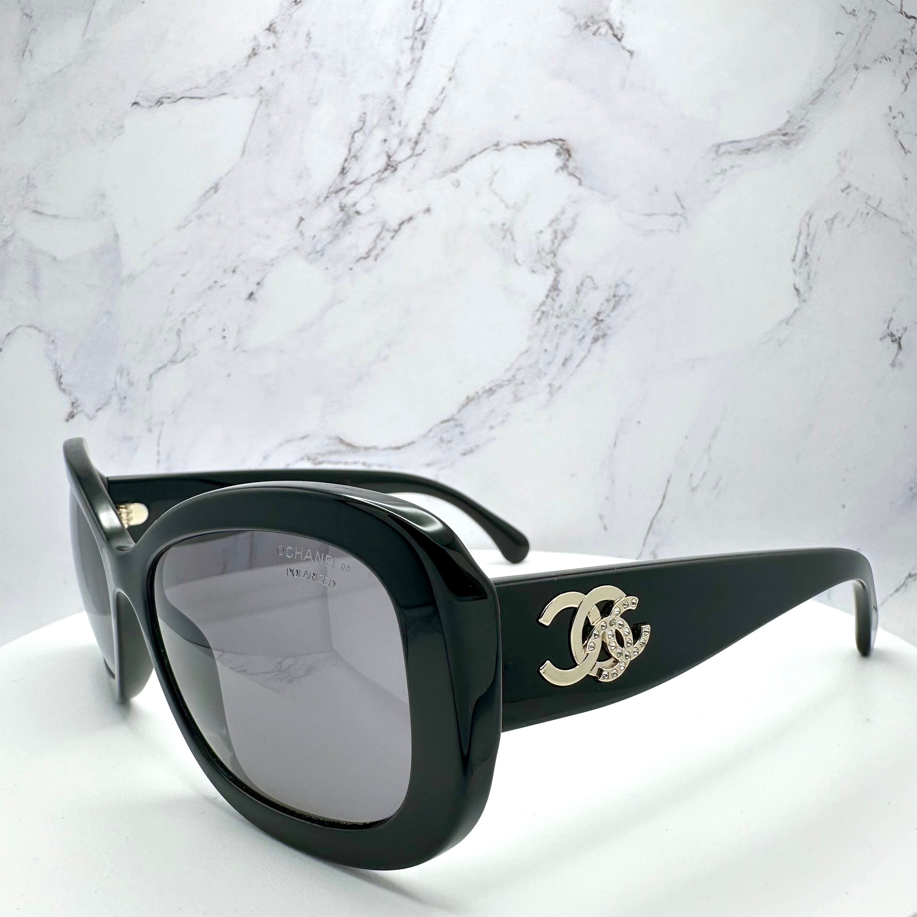 Authentic large black Chanel sunglasses with case | eBay