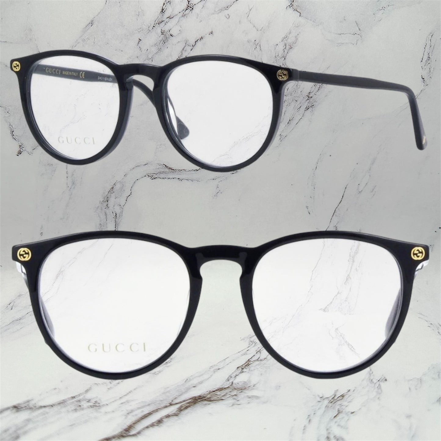 Gucci Eyeglasses New Black Gold GG Logo Rx-able GG0027O 001 Optical Frames