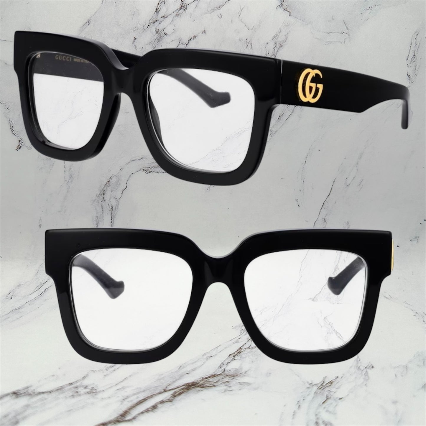 Gucci Eyeglasses New Black Gold Metal Logo Rx-able GG1549O 001 Optical Frames