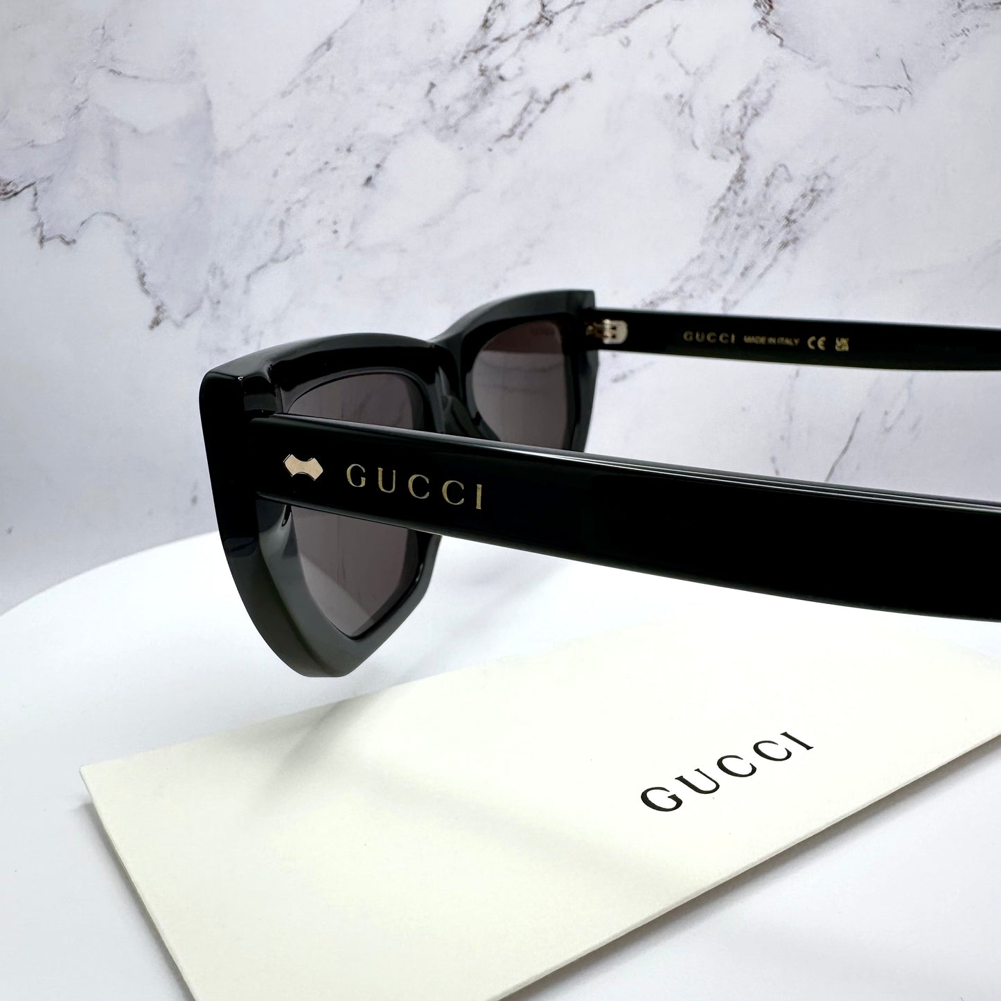 Gucci Rivetto Sunglasses GG1520S 001 Black Square Letter Gold Logo 53mm