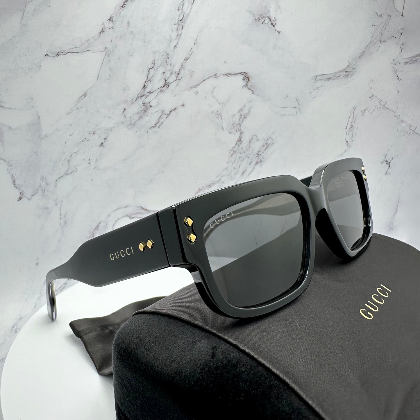 Gucci GG1218S 001 Sunglasses Aviator Black Gold Logo