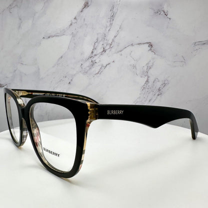 Burberry BE2415 4121 black on vintage check glasses with clear demo lens side view