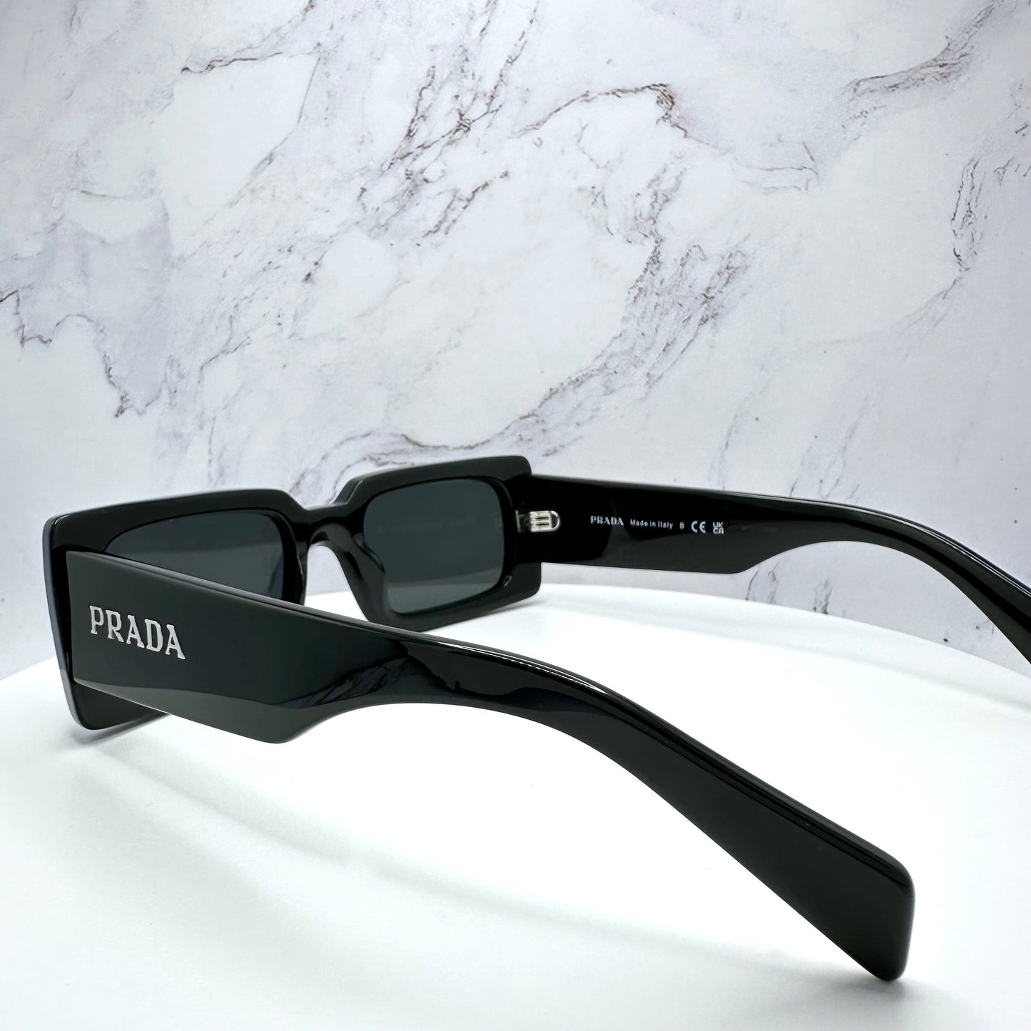 Prada Black Acetate Rectangle Sunglasses Logo PR A07S