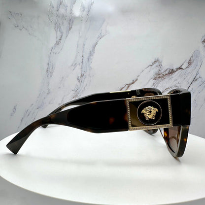 VERSACE VE4437U 108/73 brown tortoise sunglasses with gold medusa 3D logo side view