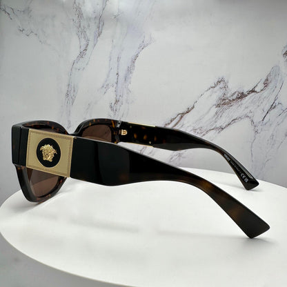 VERSACE VE4437U 108/73 brown tortoise women's sunglasses with gold medusa 3D logo
