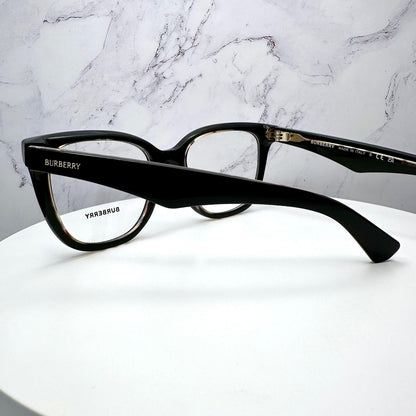 Burberry BE2415 4121 black on vintage check glasses with clear demo lens side view