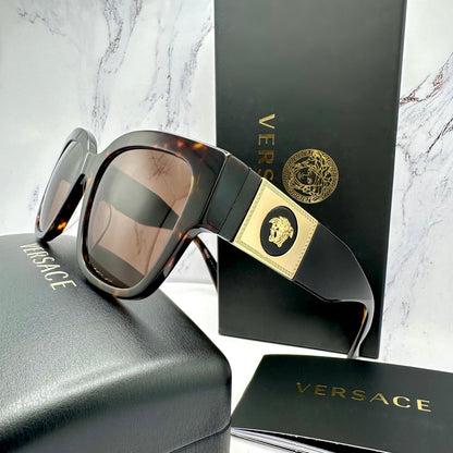 VERSACE VE4437U 108/73 brown sunglasses with gold medusa logo side view