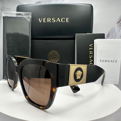 VERSACE VE4437U 108/73 brown tortoise women's sunglasses with gold medusa 3D logo with box and case