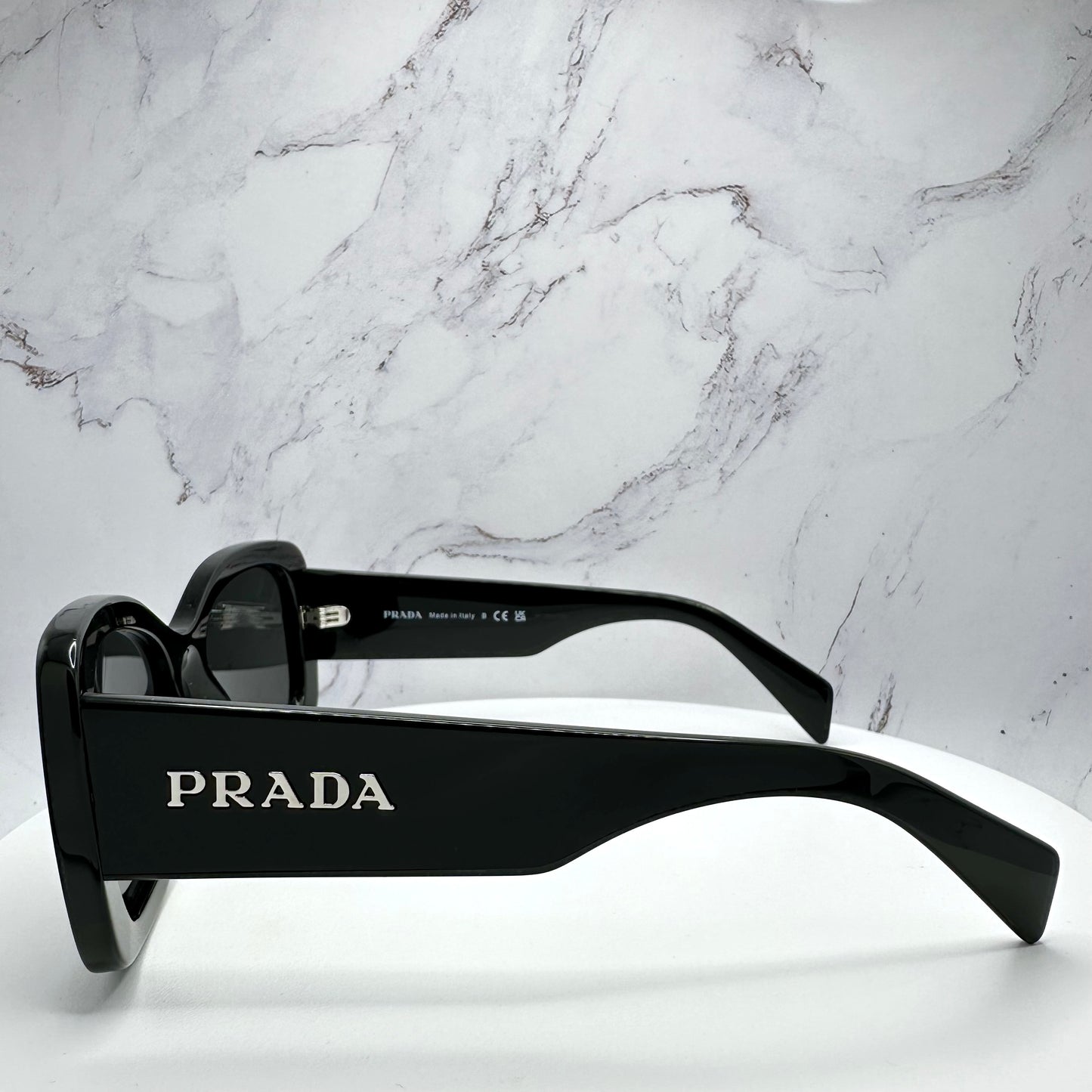 Prada PR A08S Sunglasses Black Square Silver Logo 