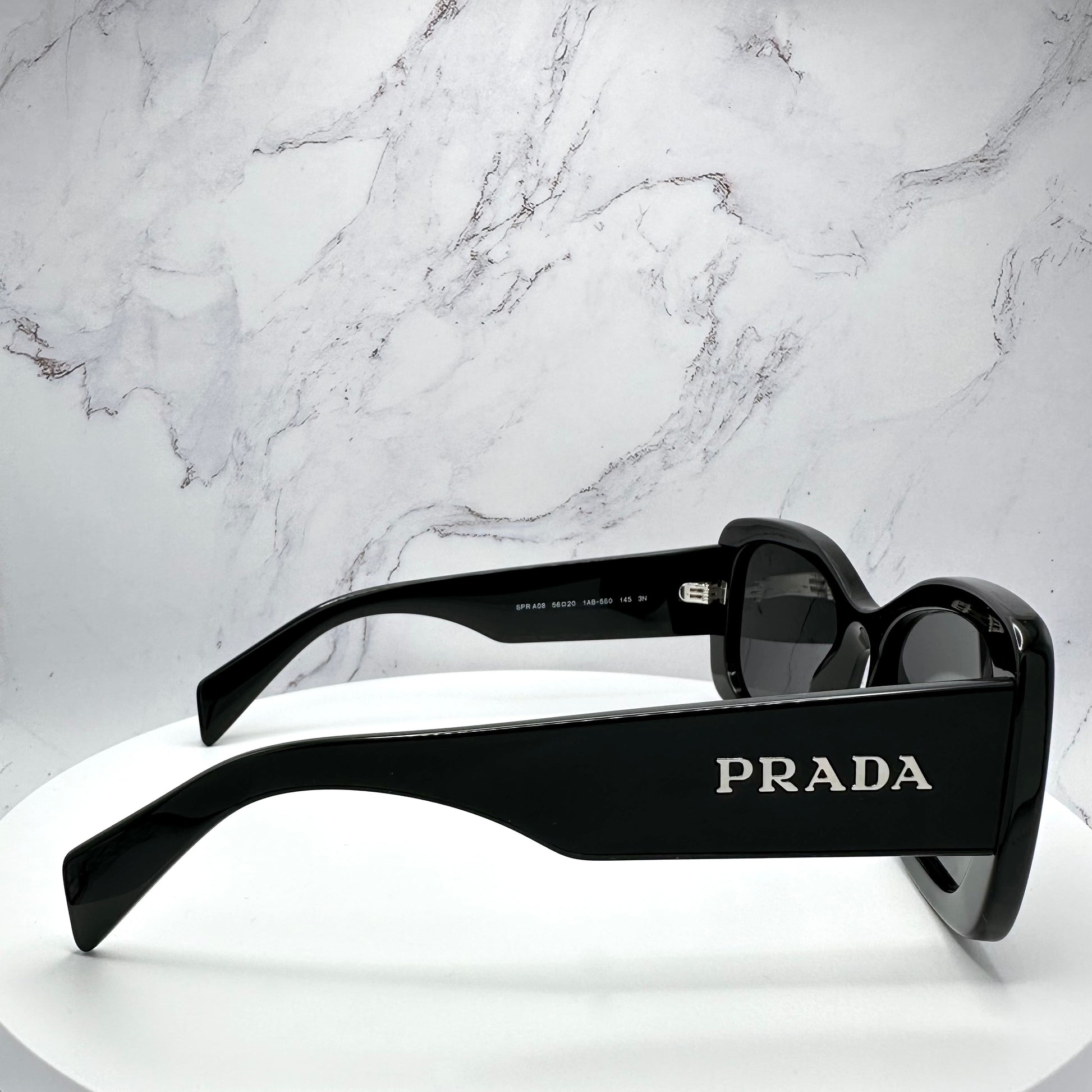 Prada PR A08S Sunglasses Black Square Silver Logo 